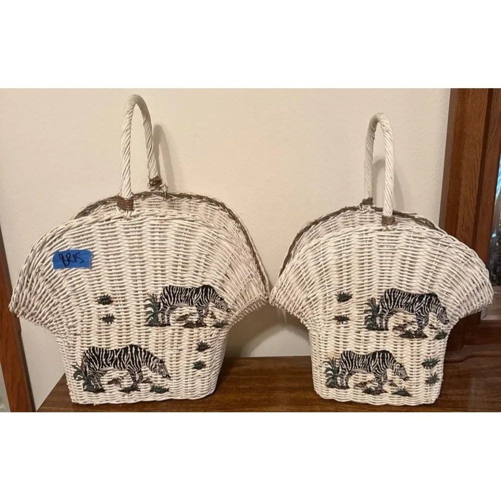 Set Of Two Zebra Themed Wicker Baskets – Stackable